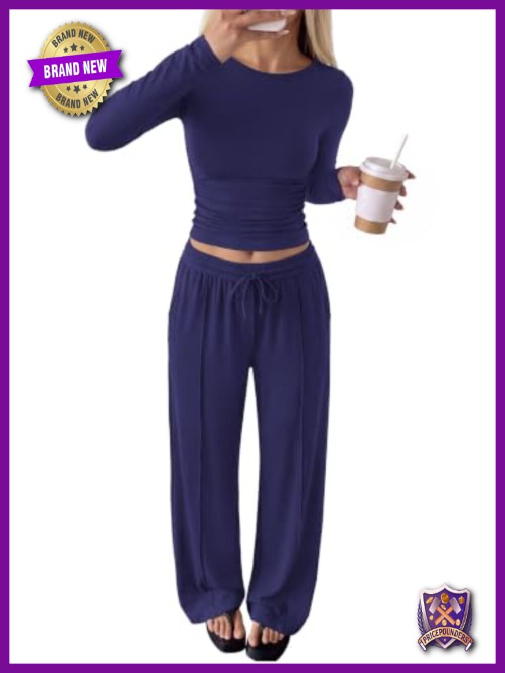 2 Piece Lounge Set Long Sleeve Top Wide Leg Palazzo Pants Travel Outfit